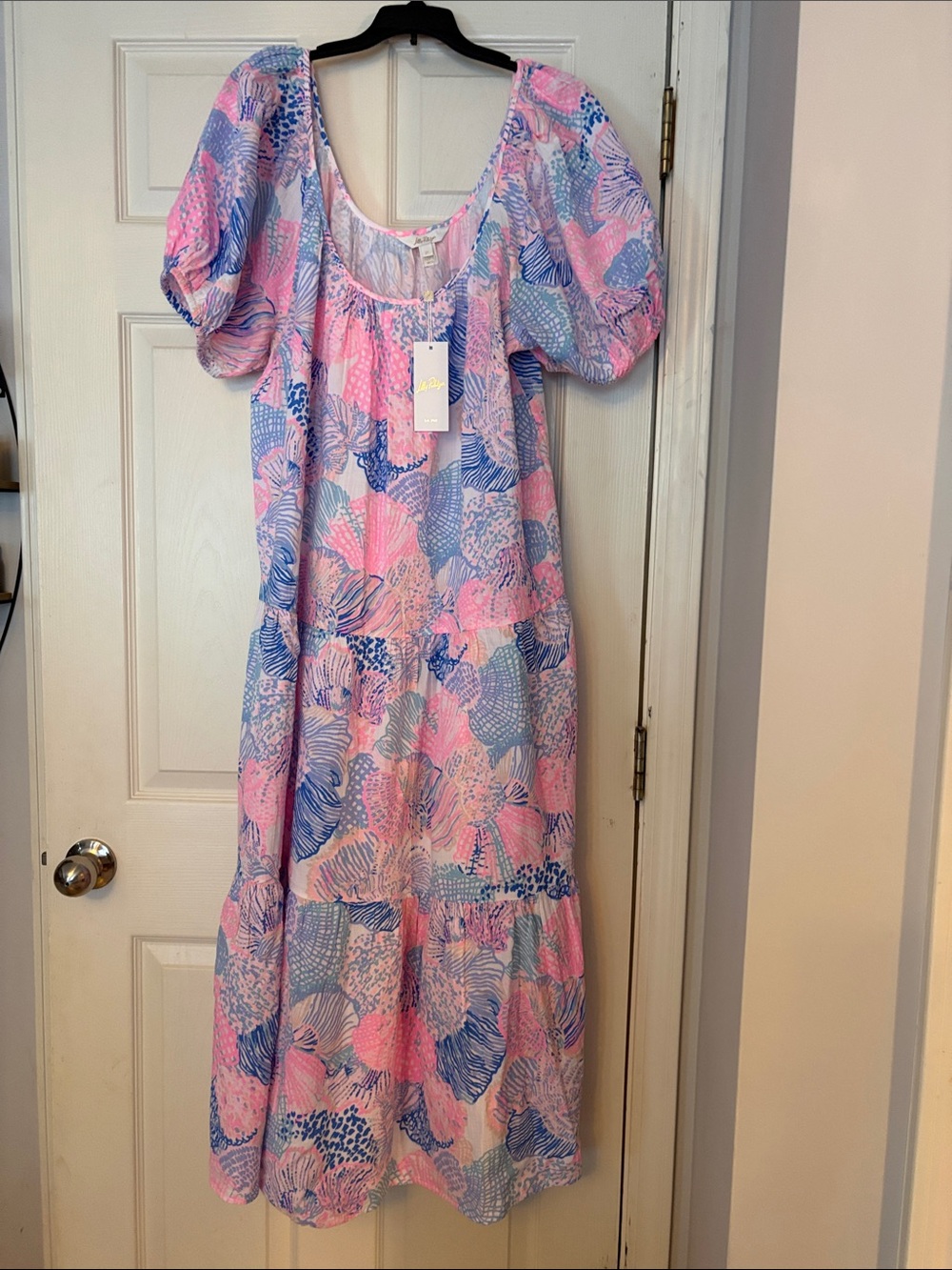 Pastel Pink & Blue Puff Sleeve Midi Dress - Picture 1 of 3